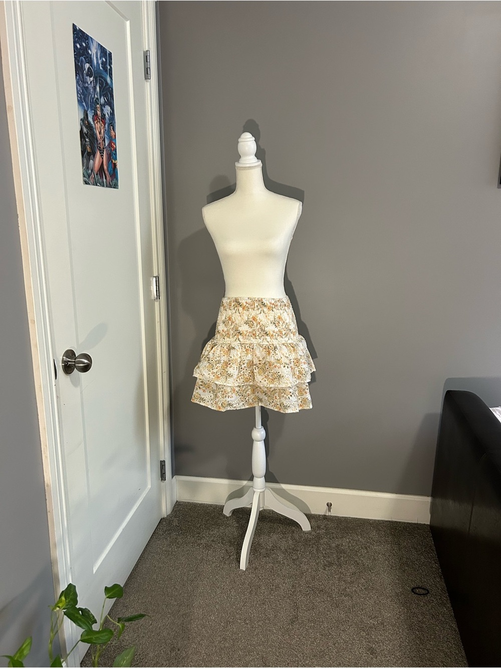 Floral Tiered Ruffle Mini Skirt - Cream Yellow